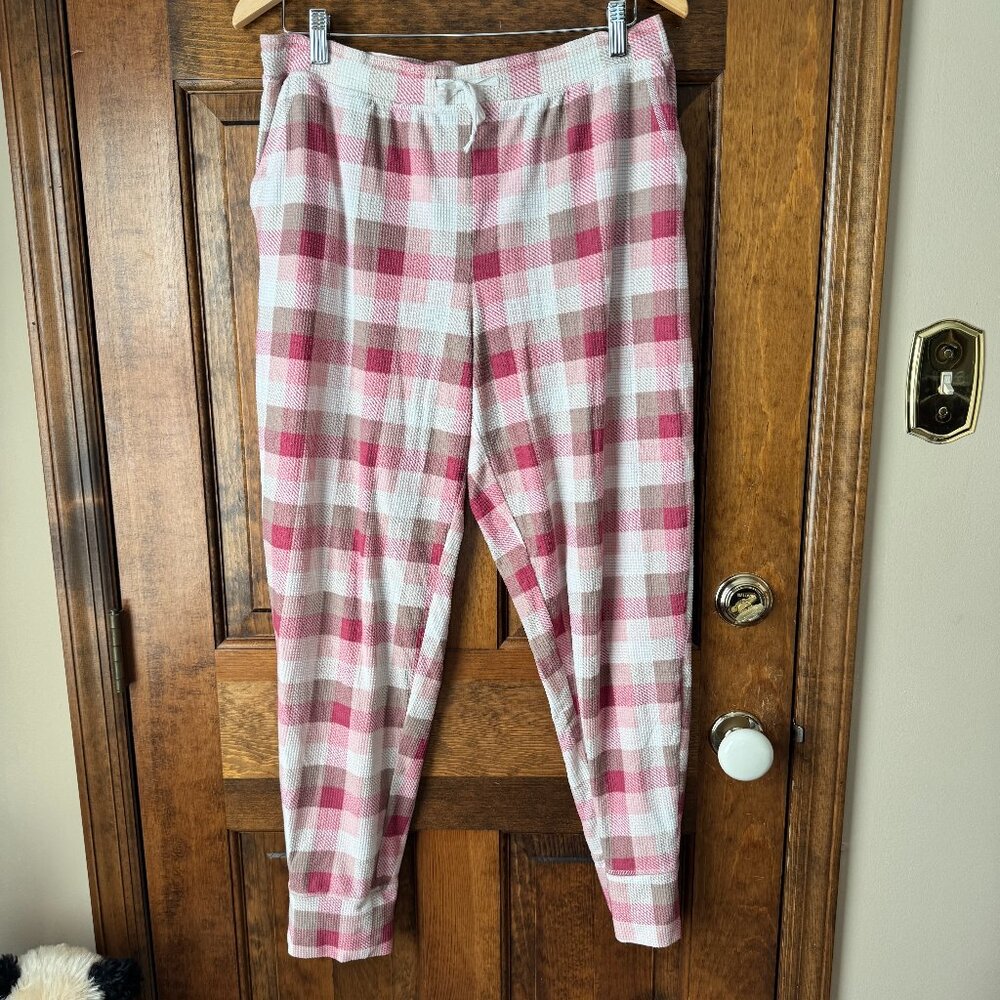 Pink Brown & Ivory Plaid Jogger Lounge Pants Medium